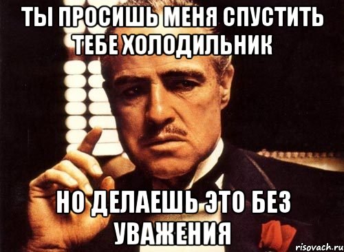 ты просишь меня спустить тебе холодильник но делаешь это без уважения, Мем крестный отец