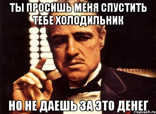 ты просишь меня спустить тебе холодильник но не даешь за это денег, Мем крестный отец