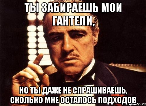 ты забираешь мои гантели, но ты даже не спрашиваешь, сколько мне осталось подходов, Мем крестный отец