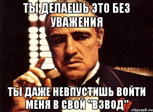 ты делаешь это без уважения ты даже невпустишь войти меня в свой "взвод", Мем крестный отец