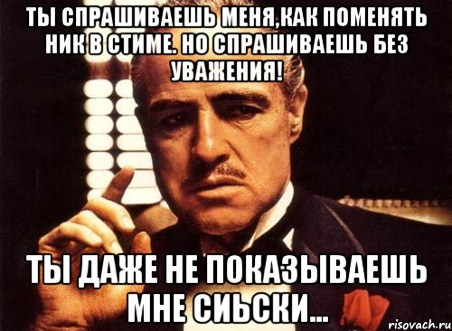 ты спрашиваешь меня,как поменять ник в стиме. но спрашиваешь без уважения! ты даже не показываешь мне сиьски..., Мем крестный отец