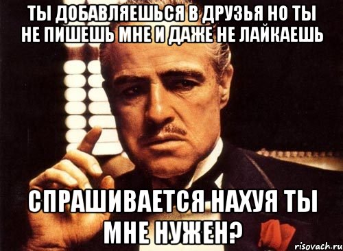 ты добавляешься в друзья но ты не пишешь мне и даже не лайкаешь спрашивается нахуя ты мне нужен?, Мем крестный отец