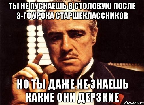 ты не пускаешь в столовую после 3-го урока старшеклассников но ты даже не знаешь какие они дерзкие, Мем крестный отец