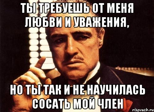 ты требуешь от меня любви и уважения, но ты так и не научилась сосать мой член, Мем крестный отец