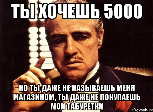 ты хочешь 5000 но ты даже не называешь меня магазином, ты даже не покупаешь мои табуретки, Мем крестный отец