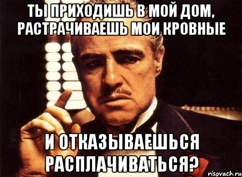 ты приходишь в мой дом, растрачиваешь мои кровные и отказываешься расплачиваться?, Мем крестный отец