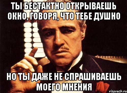 ты бестактно открываешь окно, говоря, что тебе душно но ты даже не спрашиваешь моего мнения, Мем крестный отец