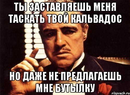 ты заставляешь меня таскать твой кальвадос но даже не предлагаешь мне бутылку, Мем крестный отец