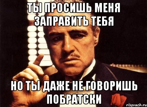 ты просишь меня заправить тебя но ты даже не говоришь побратски, Мем крестный отец