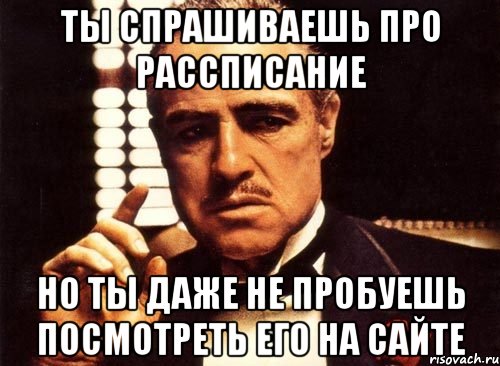 ты спрашиваешь про рассписание но ты даже не пробуешь посмотреть его на сайте, Мем крестный отец