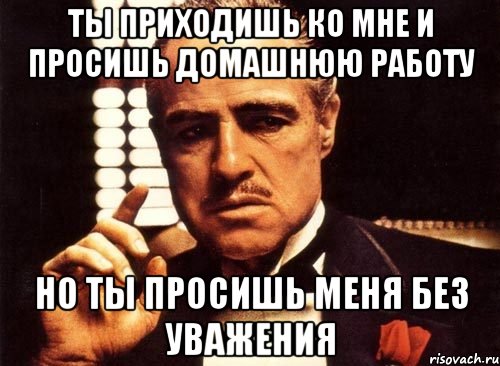 ты приходишь ко мне и просишь домашнюю работу но ты просишь меня без уважения, Мем крестный отец