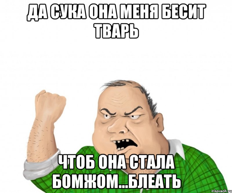 да сука она меня бесит тварь чтоб она стала бомжом...блеать, Мем мужик