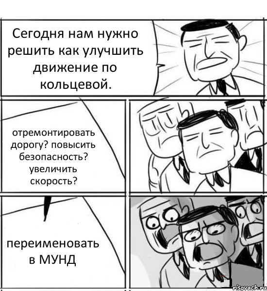 Сегодня нам нужно решить как улучшить движение по кольцевой. отремонтировать дорогу? повысить безопасность? увеличить скорость? переименовать в МУНД