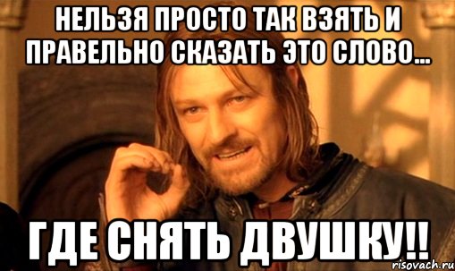 нельзя просто так взять и правельно сказать это слово... где снять двушку!!, Мем Нельзя просто так взять и (Боромир мем)