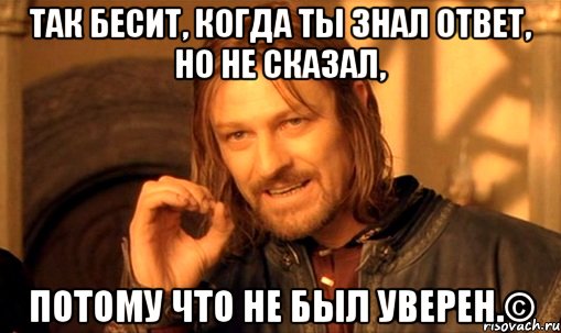 так бесит, когда ты знал ответ, но не сказал, потому что не был уверен.©, Мем Нельзя просто так взять и (Боромир мем)