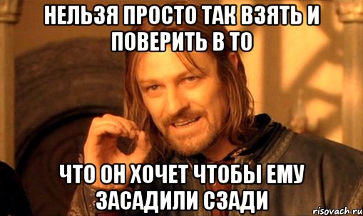 нельзя просто так взять и поверить в то что он хочет чтобы ему засадили сзади, Мем Нельзя просто так взять и (Боромир мем)