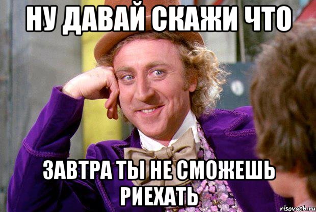 ну давай скажи что завтра ты не сможешь риехать, Мем Ну давай расскажи (Вилли Вонка)