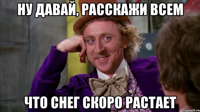 ну давай, расскажи всем что снег скоро растает, Мем Ну давай расскажи (Вилли Вонка)