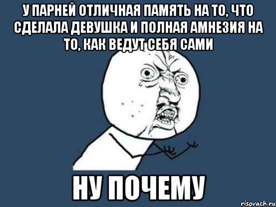 у парней отличная память на то, что сделала девушка и полная амнезия на то, как ведут себя сами ну почему, Мем Ну почему