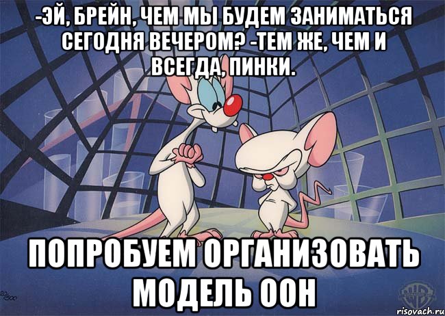 -эй, брейн, чем мы будем заниматься сегодня вечером? -тем же, чем и всегда, пинки. попробуем организовать модель оон