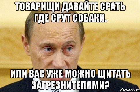 товарищи давайте срать где срут собаки. или вас уже можно щитать загрезнителями?, Мем путин