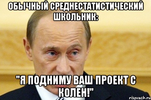 обычный среднестатистический школьник: "я подниму ваш проект с колен!", Мем путин