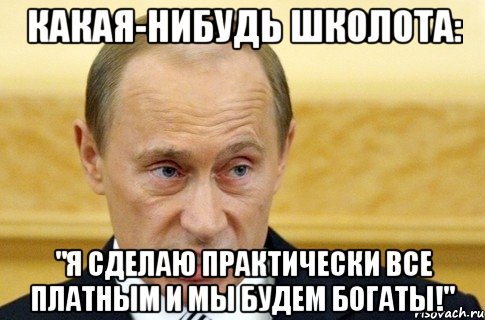 какая-нибудь школота: "я сделаю практически все платным и мы будем богаты!", Мем путин