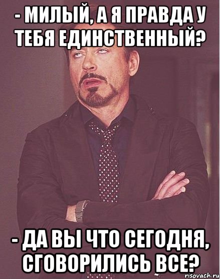 - милый, а я правда у тебя единственный? - да вы что сегодня, сговорились все?, Мем  Мое выражение лица (вертик)