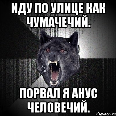 иду по улице как чумачечий. порвал я анус человечий., Мем Сумасшедший волк