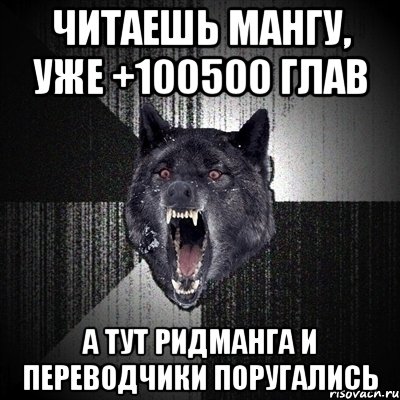 читаешь мангу, уже +100500 глав а тут ридманга и переводчики поругались, Мем Сумасшедший волк