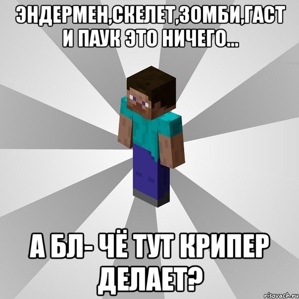 эндермен,скелет,зомби,гаст и паук это ничего... а бл- чё тут крипер делает?, Мем Типичный игрок Minecraft