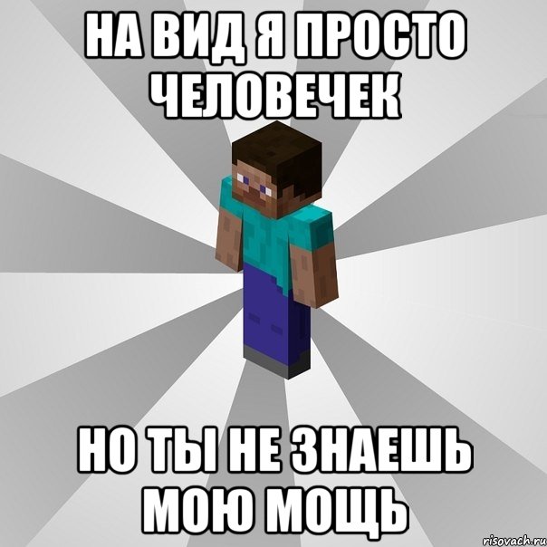 на вид я просто человечек но ты не знаешь мою мощь, Мем Типичный игрок Minecraft