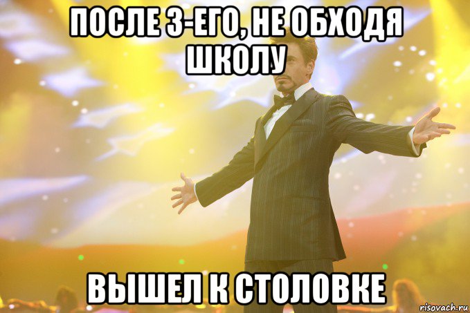 после 3-его, не обходя школу вышел к столовке, Мем Тони Старк (Роберт Дауни младший)