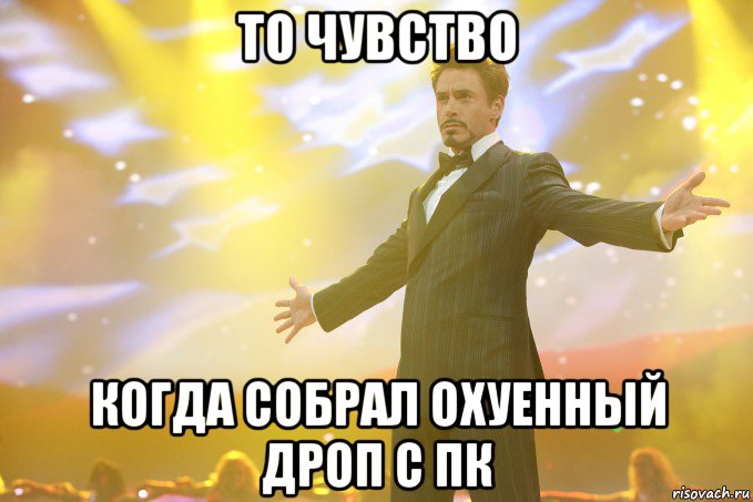 то чувство когда собрал охуенный дроп с пк, Мем Тони Старк (Роберт Дауни младший)