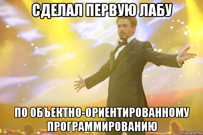 сделал первую лабу по объектно-ориентированному программированию, Мем Тони Старк (Роберт Дауни младший)