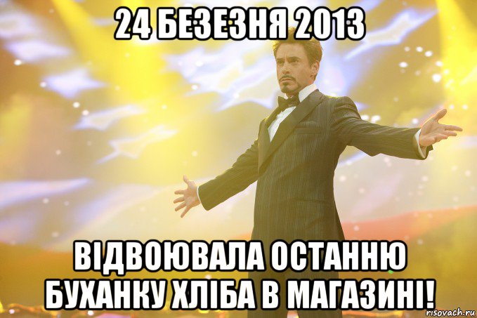 24 безезня 2013 відвоювала останню буханку хліба в магазині!, Мем Тони Старк (Роберт Дауни младший)