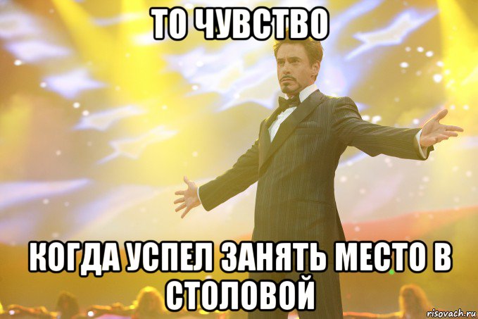 то чувство когда успел занять место в столовой, Мем Тони Старк (Роберт Дауни младший)