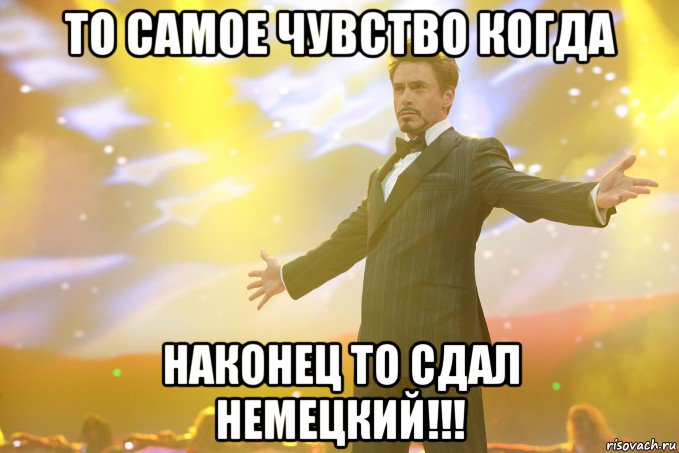 то самое чувство когда наконец то сдал немецкий!!!, Мем Тони Старк (Роберт Дауни младший)