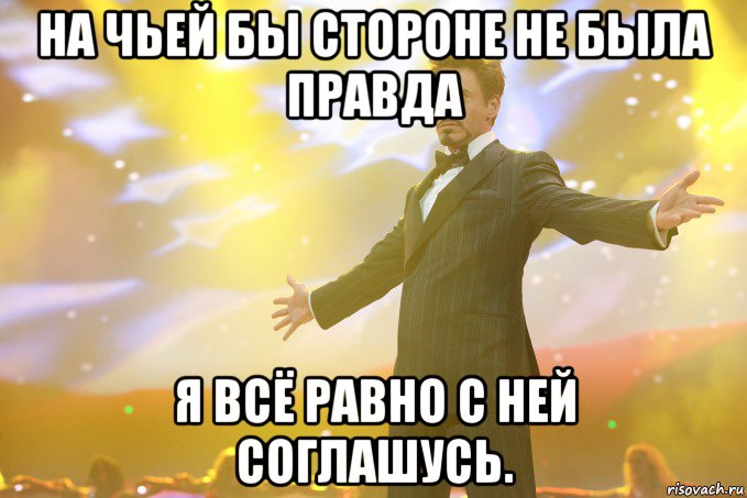 на чьей бы стороне не была правда я всё равно с ней соглашусь., Мем Тони Старк (Роберт Дауни младший)