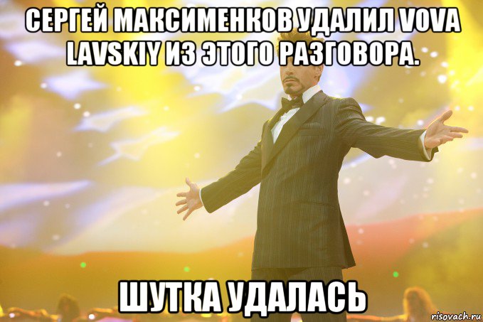 сергей максименков удалил vova lavskiy из этого разговора. шутка удалась, Мем Тони Старк (Роберт Дауни младший)