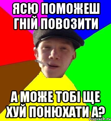 ясю поможеш гній повозити а може тобі ще хуй понюхати а?, Мем умный гопник