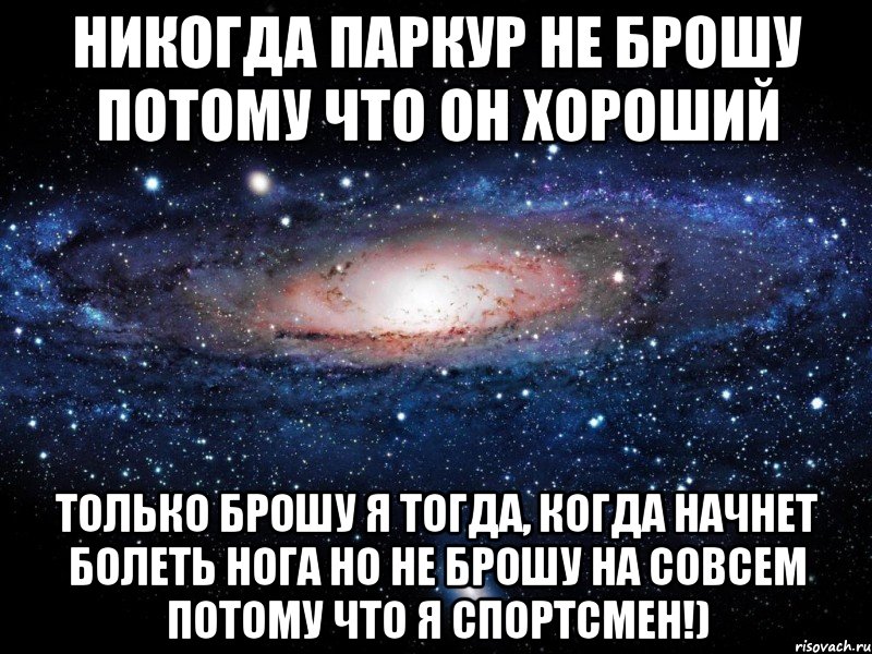 никогда паркур не брошу потому что он хороший только брошу я тогда, когда начнет болеть нога но не брошу на совсем потому что я спортсмен!), Мем Вселенная