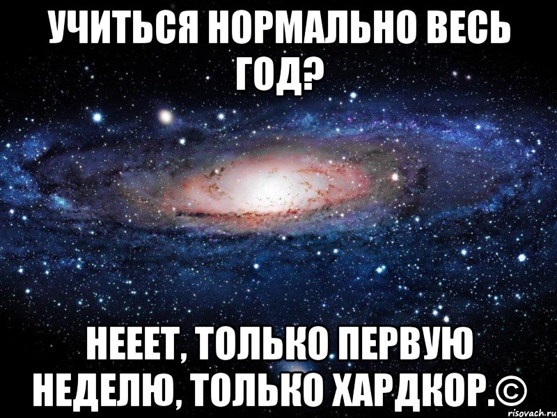 учиться нормально весь год? нееет, только первую неделю, только хардкор.©, Мем Вселенная