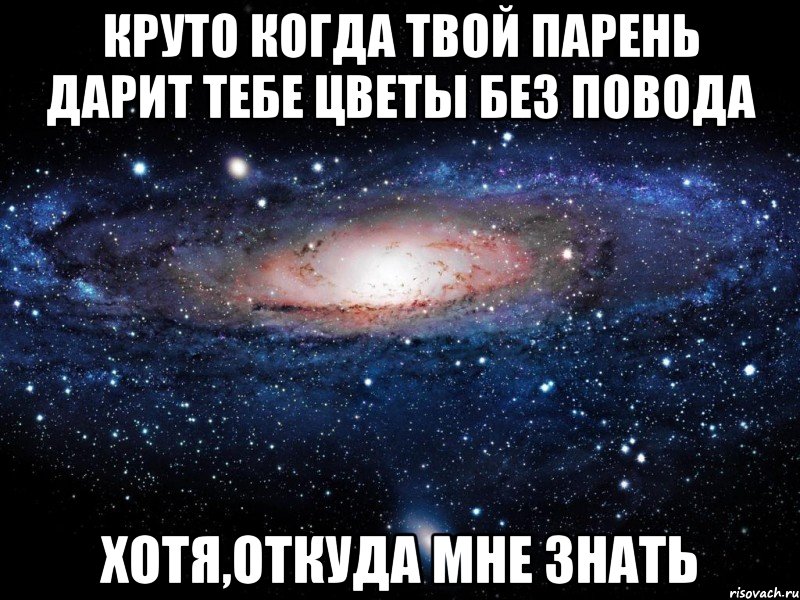 круто когда твой парень дарит тебе цветы без повода хотя,откуда мне знать, Мем Вселенная