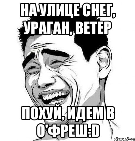 на улице снег, ураган, ветер похуй, идем в о'фреш:d, Мем Яо Мин