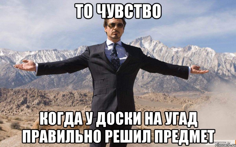 то чувство когда у доски на угад правильно решил предмет, Мем железный человек