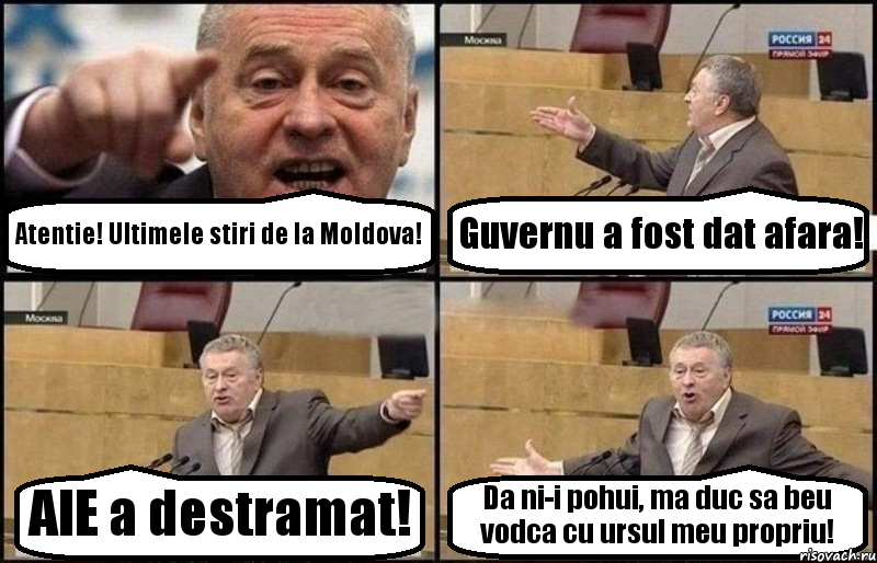 Atentie! Ultimele stiri de la Moldova! Guvernu a fost dat afara! AIE a destramat! Da ni-i pohui, ma duc sa beu vodca cu ursul meu propriu!, Комикс Жириновский