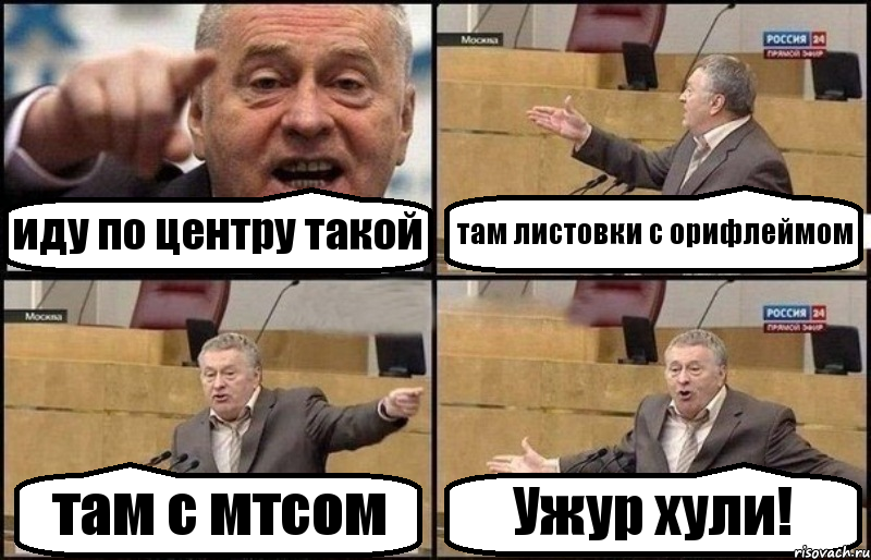 иду по центру такой там листовки с орифлеймом там с мтсом Ужур хули!, Комикс Жириновский