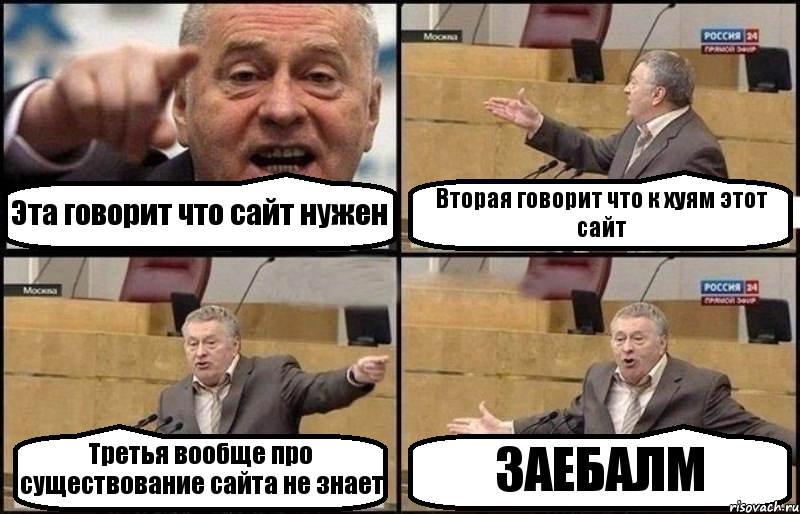 Эта говорит что сайт нужен Вторая говорит что к хуям этот сайт Третья вообще про существование сайта не знает ЗАЕБАЛМ, Комикс Жириновский