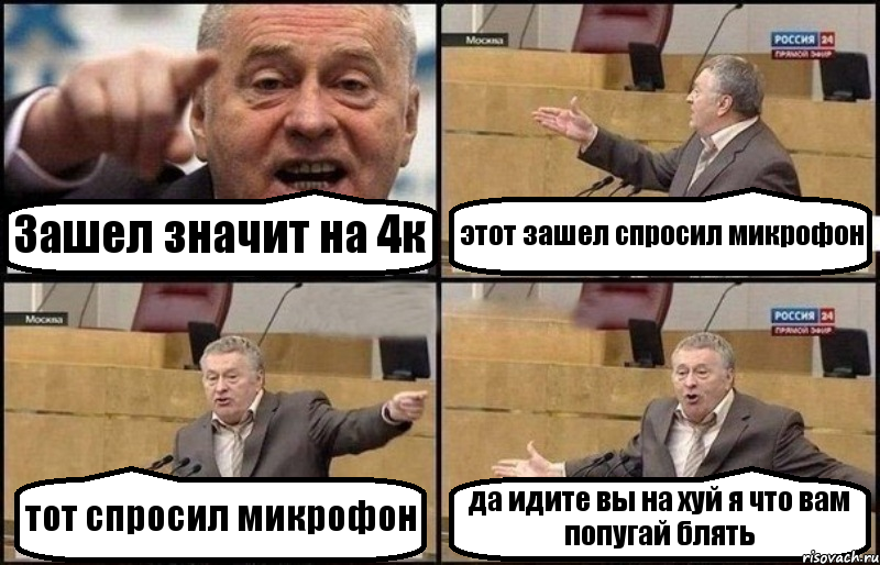 Зашел значит на 4к этот зашел спросил микрофон тот спросил микрофон да идите вы на хуй я что вам попугай блять, Комикс Жириновский